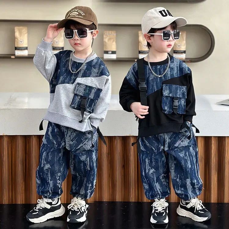 

2025 New Spring Autumn Cotton Sportswear Suit Tracksuits Outfits Children Boys Sweatshirts +Pants Kids Suits Cotton 2PCS/Set
