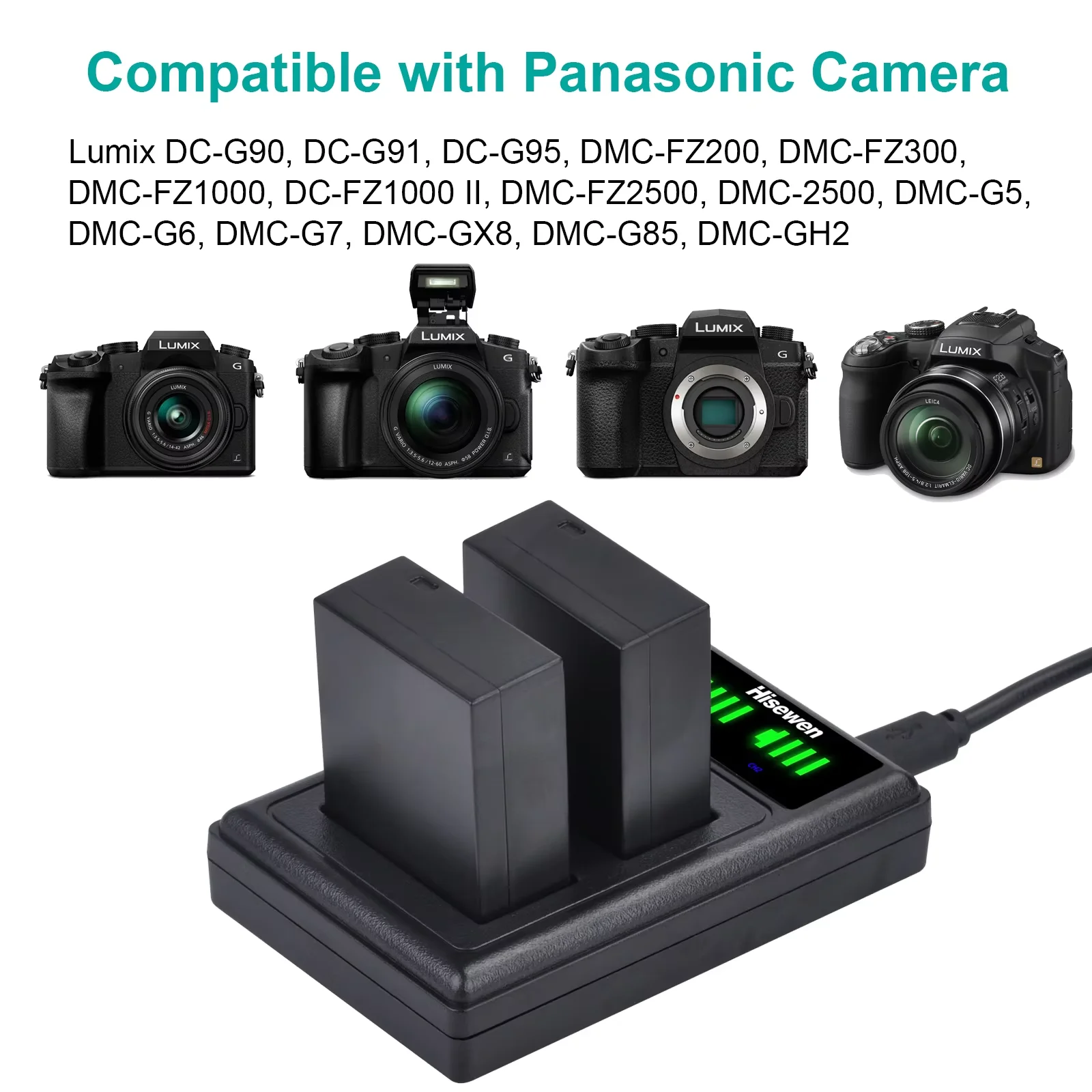 Pickle Power DMW-BLC12 Battery Charger, Dual USB Charger for Panasonic Lumix G85 G7 DC-FZ1000 II DC-G95 DMC-G85 DMC-GH2