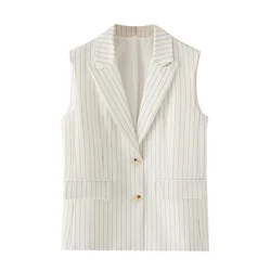 PB&ZA 2024 Spring New Women's Fashion, Elegance, Slim Fit, Commuting, Leisure, Versatile Striped Polo Vest