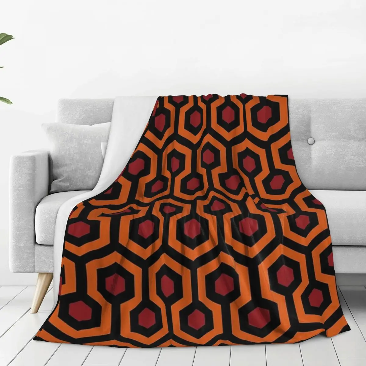 Geometric Pattern Looped Hexagons OrangeRedBlack Blankets Fleece Super Soft Sofa Throw Blankets For Couch Throws Bedspread Quilt