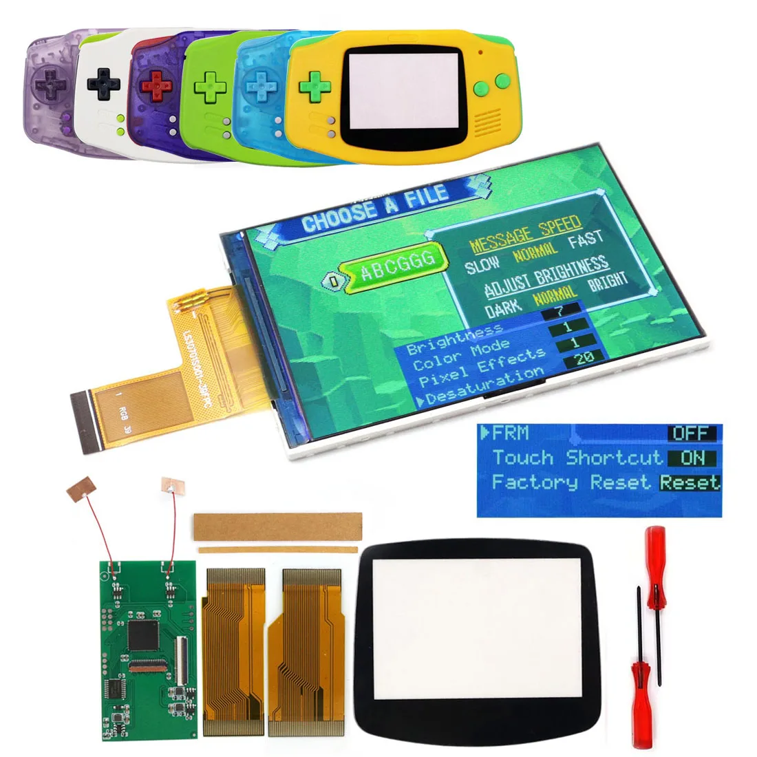 3.0 inches GBA IPS V5 high brightness LCD Screen W/customized shell for Gameboy advance built-in OSD Desaturation menu function