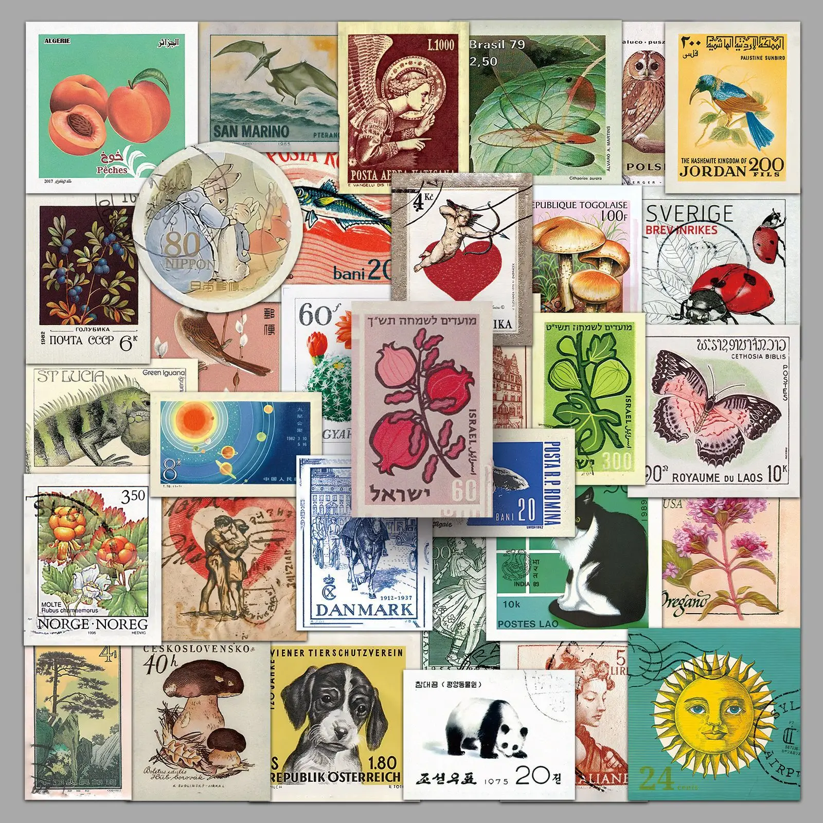 10/50PCS Retro Stamp Style Personalized Graffiti Sticker Cartoon Creative Postmark Decals DIY Luggage Phone Guitar Skateboard