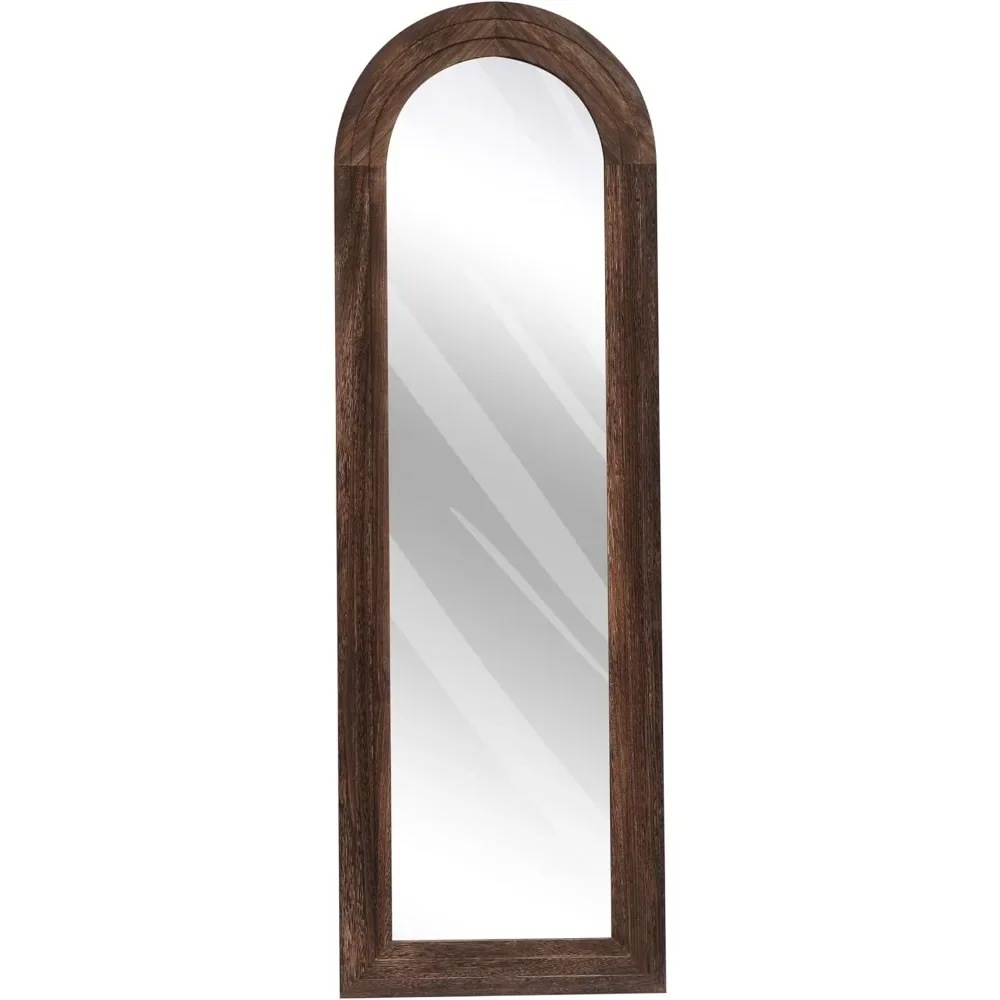 Arched Full Length Mirror With Solid Wood Frame, 71x32 Farmhouse Wall Mounted Floor Mirror With Stand, Vertical Hanging|