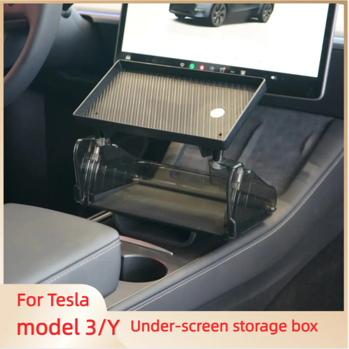 

For Tesla Model 3/Y Double layer storage box under screen non-slip liner behind screen storage box（collapsible）