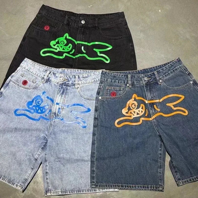 

Men's Casual High Street Style Denim Shorts Five Inches Length Straight Leg Micro Stretch Fabric Hip Hop Print Trendy Shorts