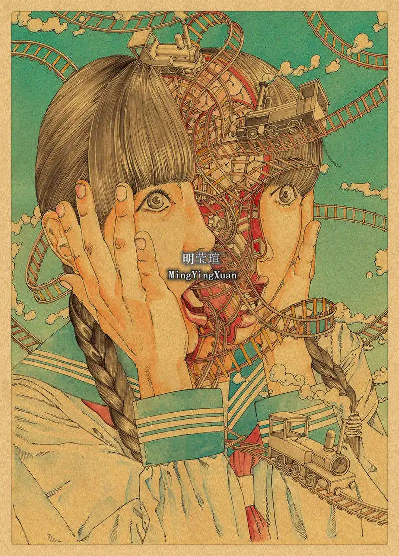 Vintage Shintaro Kago Horror Comic Series Kraft Paper Room Movie Anime Wall Retro Vintage Poster For Home Decor Room 4K HD