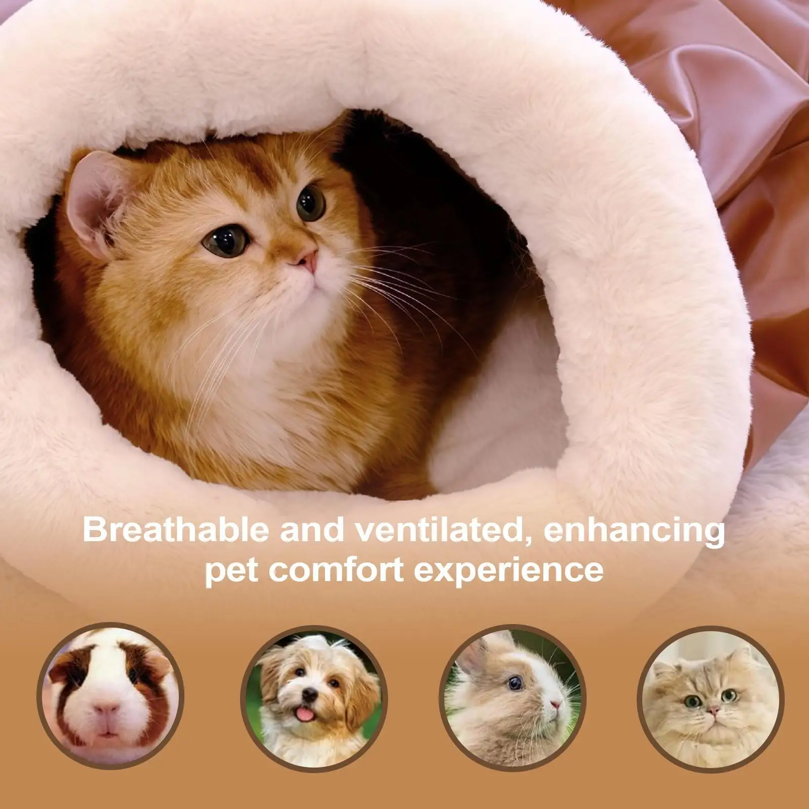 

​ ​ Уютный спальный мешок для кошек в виде пещеры, зимняя теплая полузакрытая кровать для домашних животных с защитным капюшоном - самосогревающийся пуховый карман для кошек Anxious