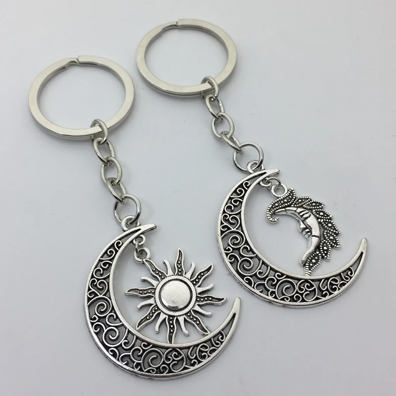 Fashion Inspiration New Silver Plated 3D Fashion Sun, Moon, Half Moon Pendant Keychain Fashion Mini Jewelry Keychain Gift