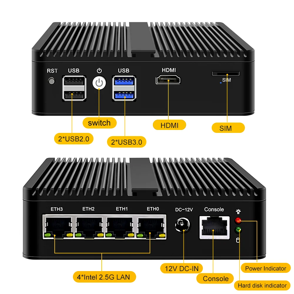 팬리스 미니 소프트 라우터, 셀러론 N5105 쿼드 코어 4 * 인텔 I225 2.5GbE Nics 2 * DDR4 NVMe 방화벽 기기, pfSense 미니 PC AES-NI