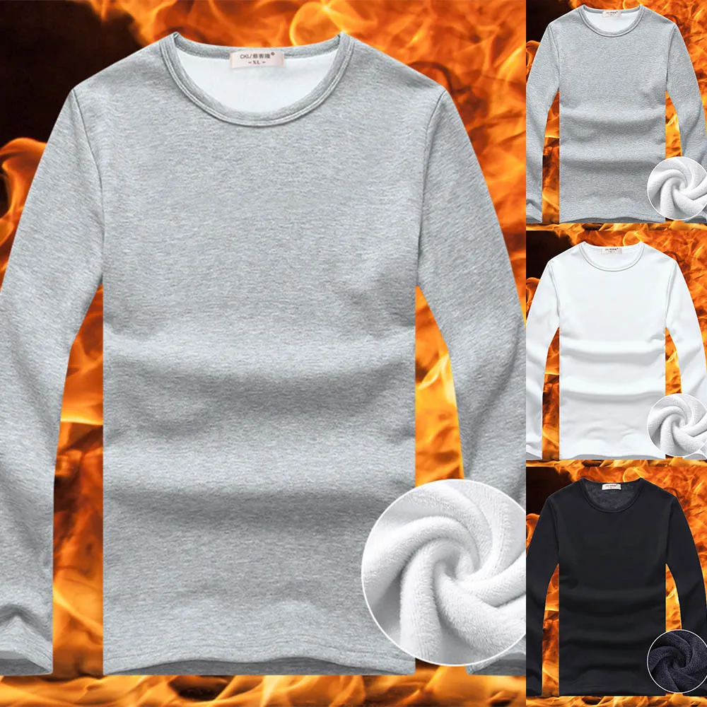 Tops de roupa íntima térmica masculina, camiseta espessa de lã, fundo fino, roupa quente, manga comprida, inverno