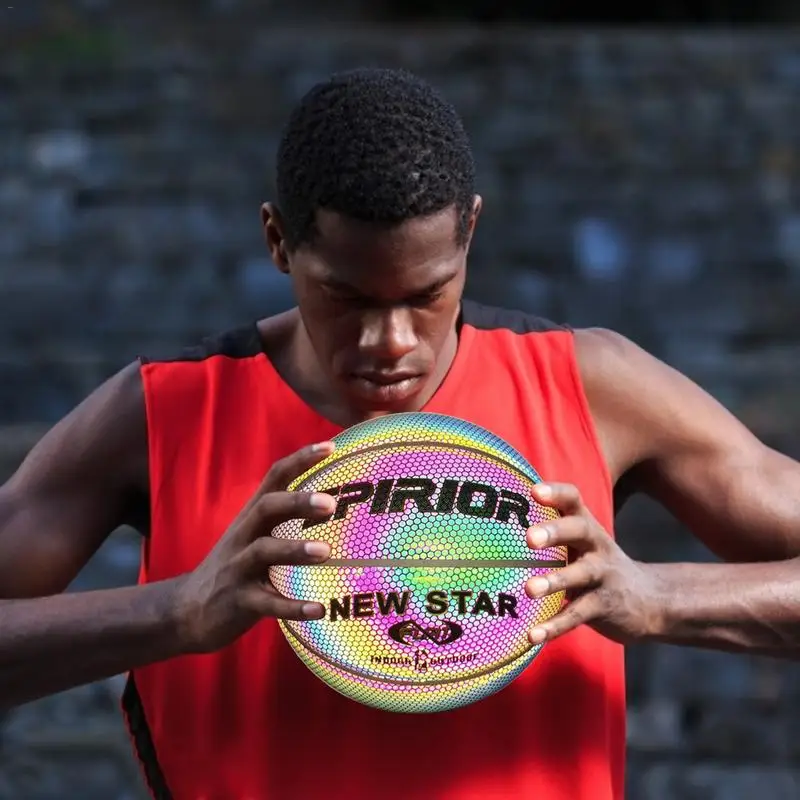 ลูกบาสเกตบอลสะท้อนแสงขนาด7ทนต่อการสึกหรอส่องสว่างไฟกลางคืนบอลเรืองแสงอุปกรณ์บาสเกตบอลสำหรับเด็กผู้หญิงผู้ชาย