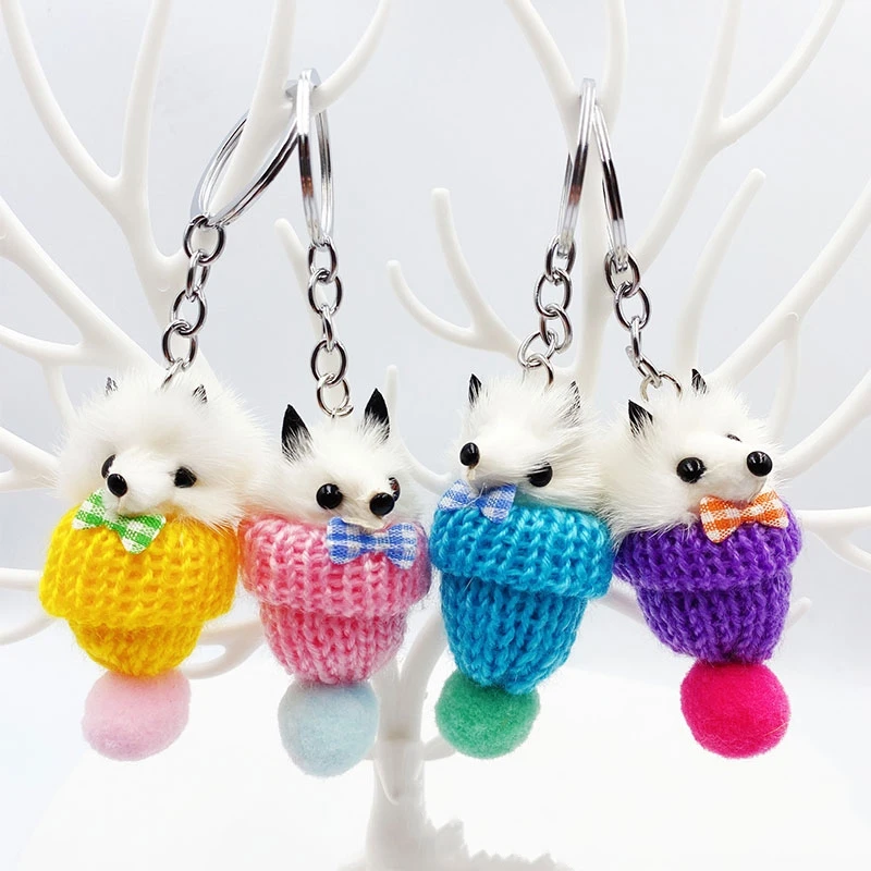 100Pcs Fox Keychain Pendant Plush Cartoon Cute Keychain Pendant Accessories Random Color