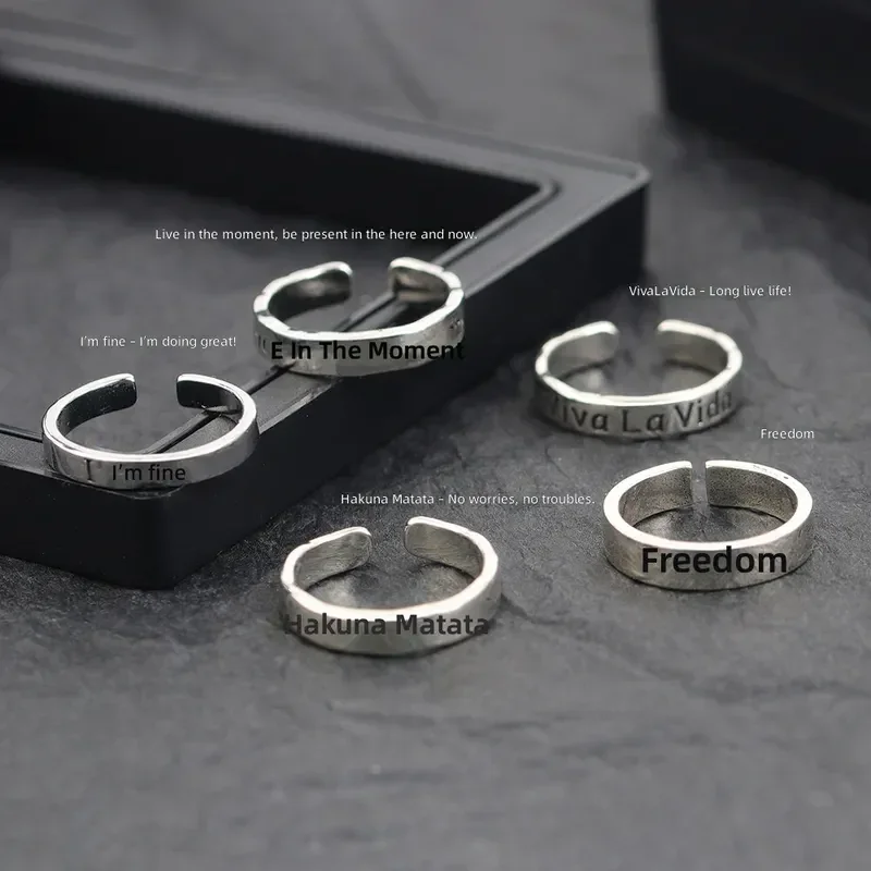 Save Yourself Ring Men Live In The Moment Index Finger Ring Women Fashion Simple Imitation Thai Silver English Alphabet