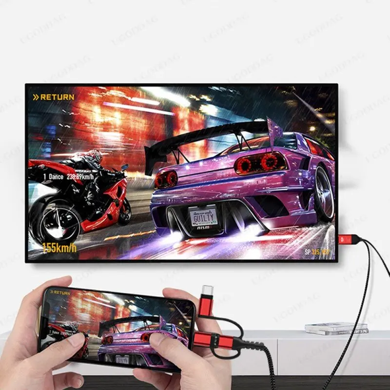 3 In1 Micro USB ประเภท C ไปยัง HDMI อะแดปเตอร์สายสำหรับ IPhone X 6 7 8 IPad Samsung s8 S9 IOS Android โทรศัพท์ทีวี HDTV