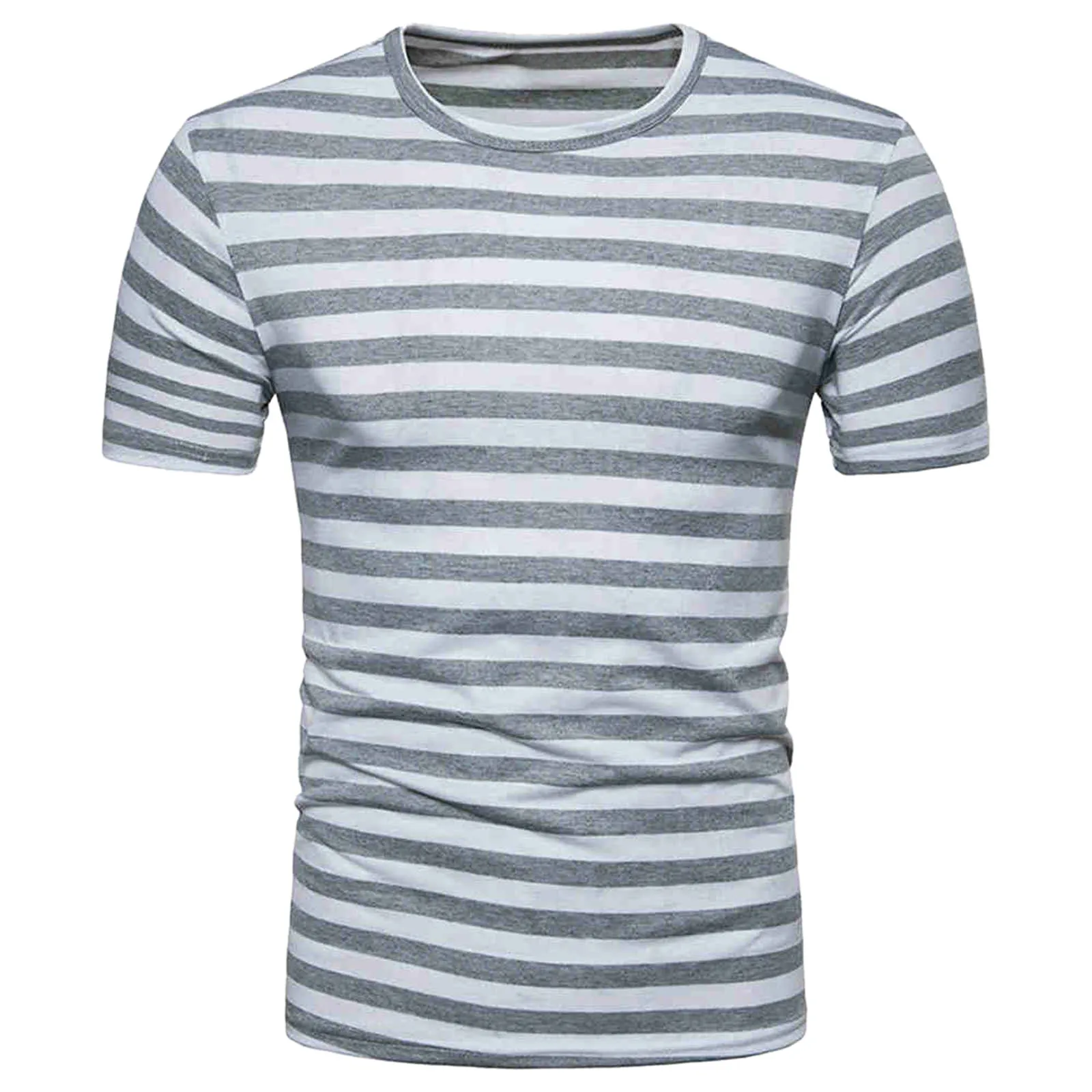 Summer Fashion Striped Printed Men\'s T Shirt Tops Loose Casual Round Neck Blouse Top Beach Holiday Home Short Sleeve Tops