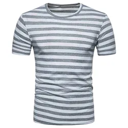 Summer Fashion Striped Printed Men's T Shirt Tops Loose Casual Round Neck Blouse Top Beach Holiday Home Short Sleeve Tops