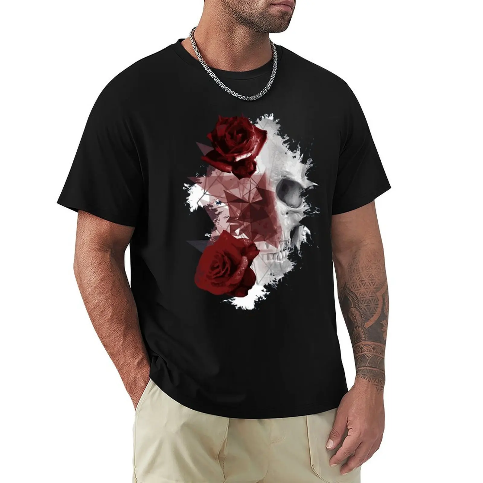 

Skull And Roses Fashion T Shirt Harajuku Short Sleeve T-shirt 100% Cotton Graphics Tshirt Tops