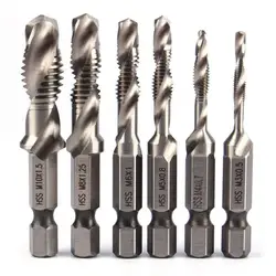 1/4 Inch Hex Shank HSS Metric Hand Screw Thread Tap Taper Drill Bit Tool M3-M10 Screw Machine Compound Tap Hand Tools