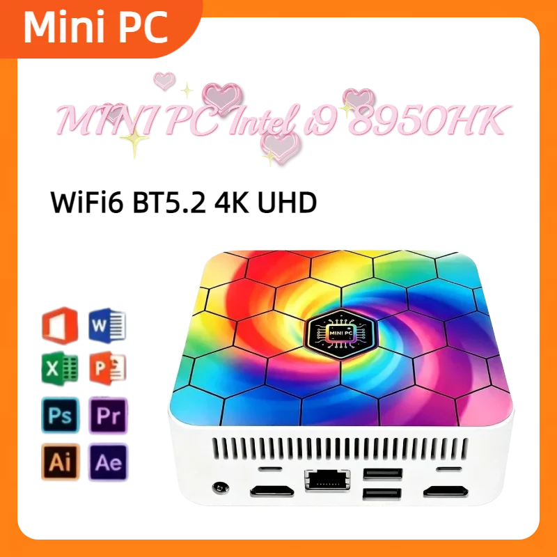 Compact Mini PC Intel I9-8950HK Win11 16GB RAM 1/2TB NVMe SSD WiFi 6 BT 5.2 4K UHD Play Business Working Mini Desktop Computer