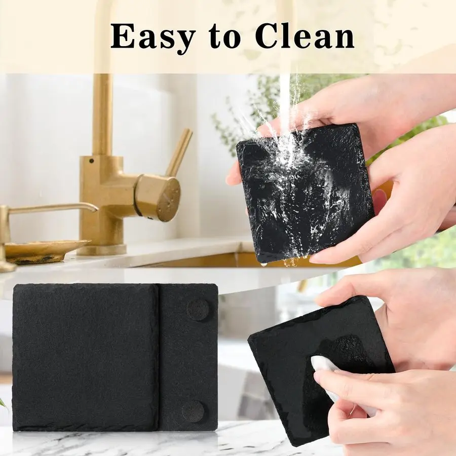 

PCS Slate Coasters Bulk for Drinks, 4 Inch 18 PCS Natural Handmade Black Stone Square, 18 PCS Round Coasters for Laser Engraving