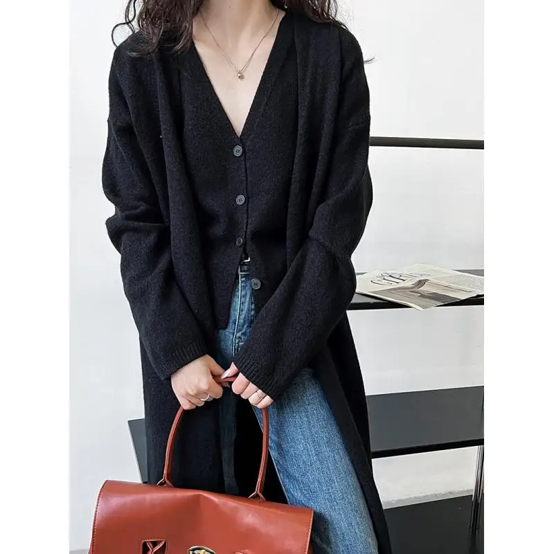 طقم تريكو سادة للنساء ، كارديجان قصير وصدر قصير ، توب فضفاض وغير رسمي ، موضة جديدة ، الخريف والشتاء ،