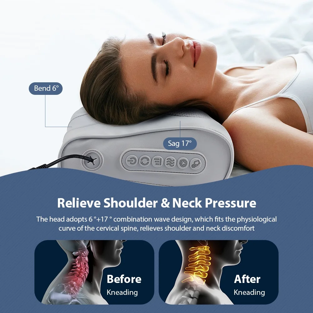 Neck Massage Pillow Cervical Massager Waist Back Shoulder Shiatsu Kneaded Multifunctional Hot Compress Relaxation Gift