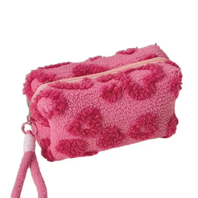 Kosmetiktaschen mit Griff, weiche Reise-Kosmetik-Aufbewahrungstasche, tragbarer Organizer mit Liebesmotiv, Stiftetui, süße Clutch-Tasche – Detail 5