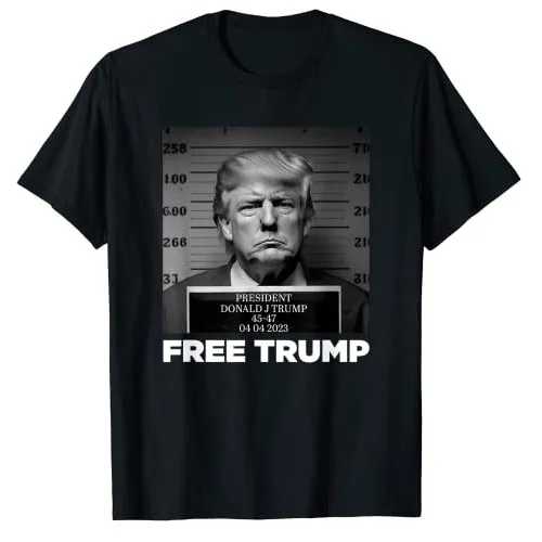 

Free Donald Trump Mugshot T-Shirt Funny Pro-Trump Fans Support Graphic Tee Top Humor Campaign Clothes Gift Short Sleeve Blouses