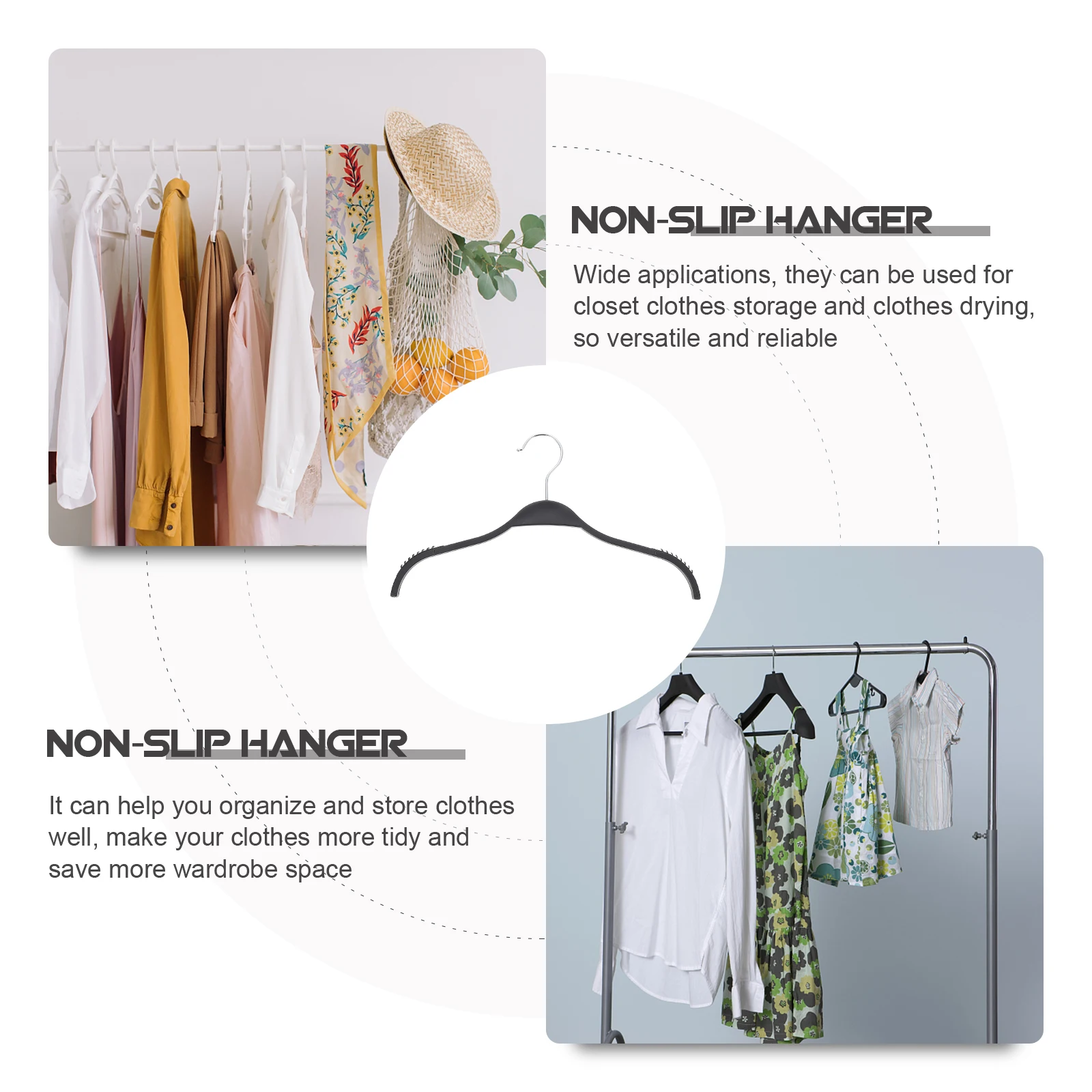 

5 Pcs Large Non-slip Hanger Coat Hangers for Coats Casual Dress Black Plastic Travel
