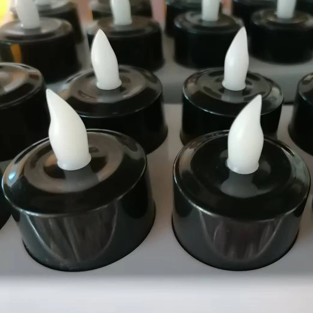 

Черные беспламенные чайные свечи, мерцающие реалистичные чайные свечи, перезаряжаемые светодиодные свечи для украшения Хэллоуина