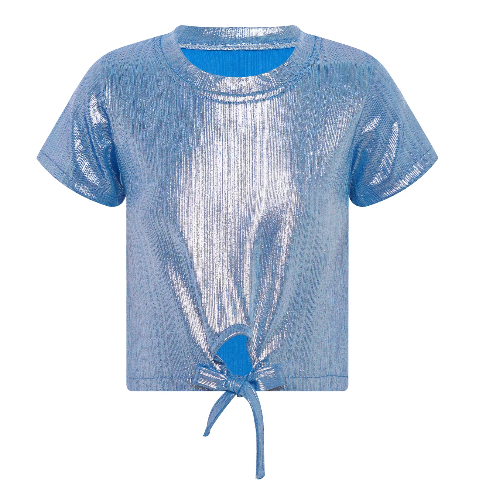 

Girls Shiny Hip-Hop Jazz Modern Dance Tops Stage Performance Fashion Ribbed Shirt Costumes Round Neckline Short Sleeve T-shirt