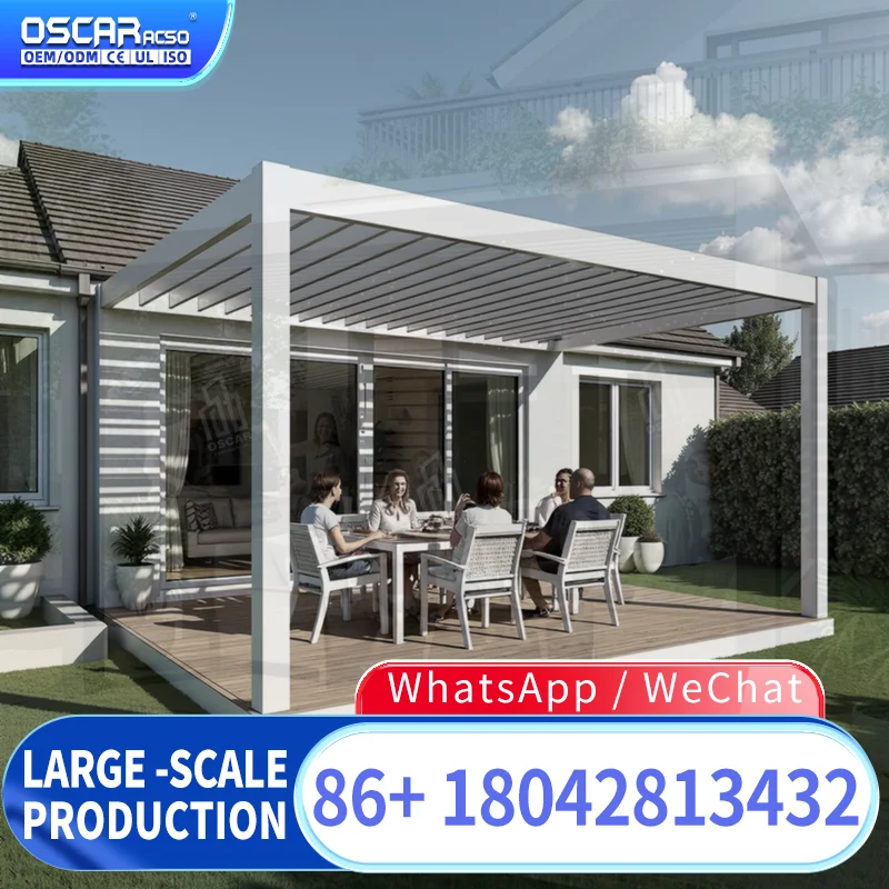 All Season Modern Manual & Motorized Louver Roof Aluminium Pergolas & Gazebos for European Outdoor Terraces Patios Backyards per