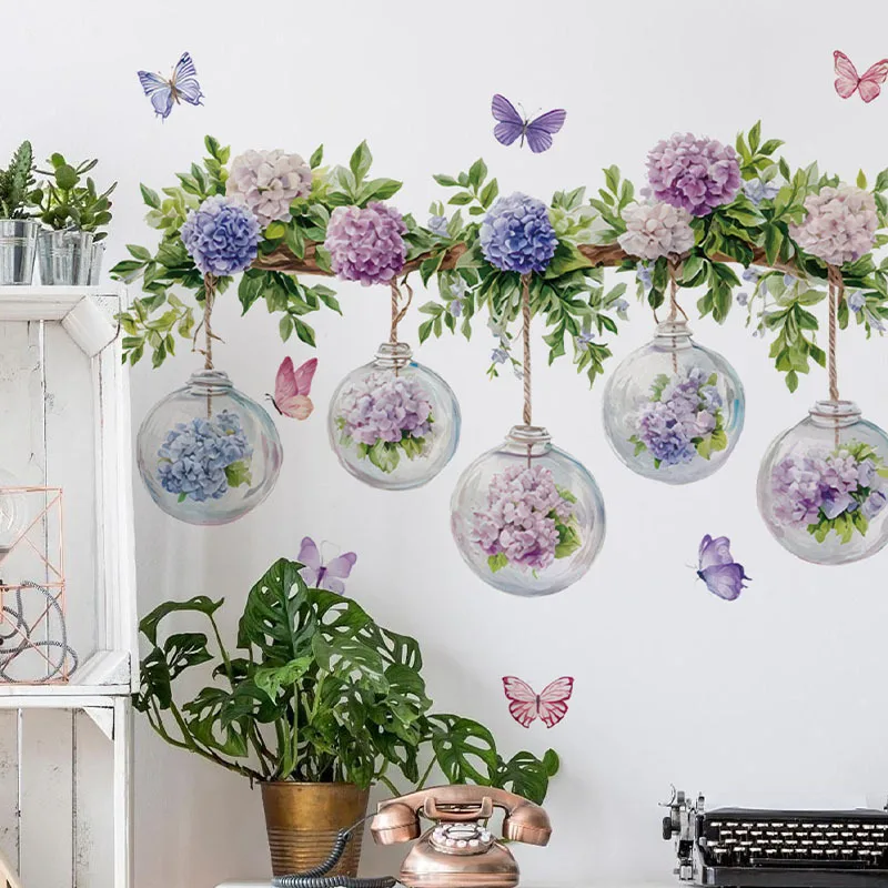 1 Piece of Hydrangea Flower Wall Sticker, Decorates the Living Room, Dining Room, Bathroom, and Bedroom, Removable Pvc Wall Sticker view 6
