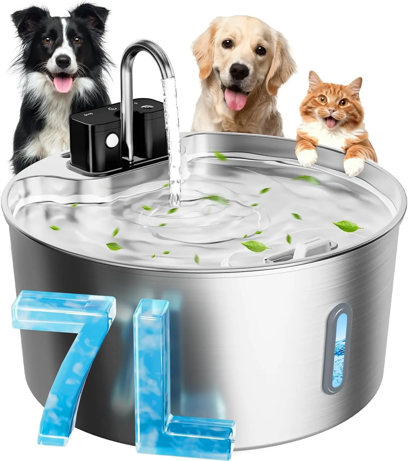 

Dog Water Fountain for Large Dogs, 7L/1.8Gal 4200mAh Cordless Water Dispenser for Dogs, Stainless Steel Automatic Pet Water