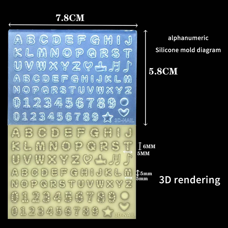 1pc 3D 편지 음표 번호 금형 실리콘 네일 아트 장식 초박형 DIY 템플릿 금형 손톱 쥬얼리 공예품