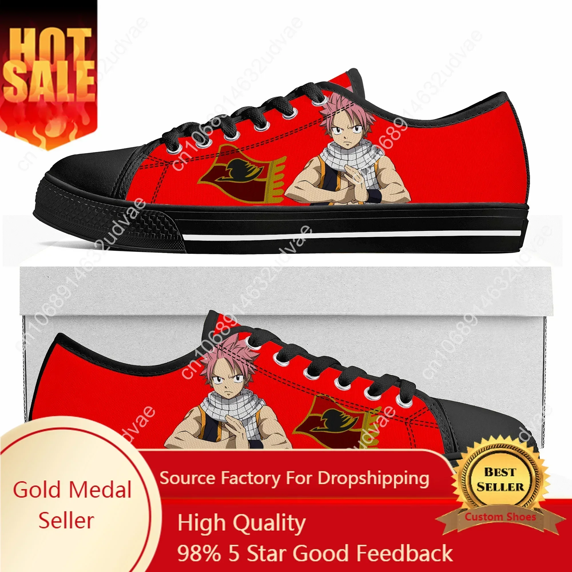 Fairy Tail Natsu Dragneel Low Top Sneakers Mens Womens Canvas High Quality Sneaker Casual Couple Shoes Custom Shoe
