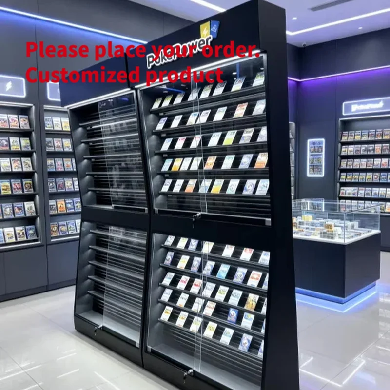 custom.Maxsen High Quality Lockable Aluminum Trading Card Display LED Display Screen Floor Stand Graded Sports