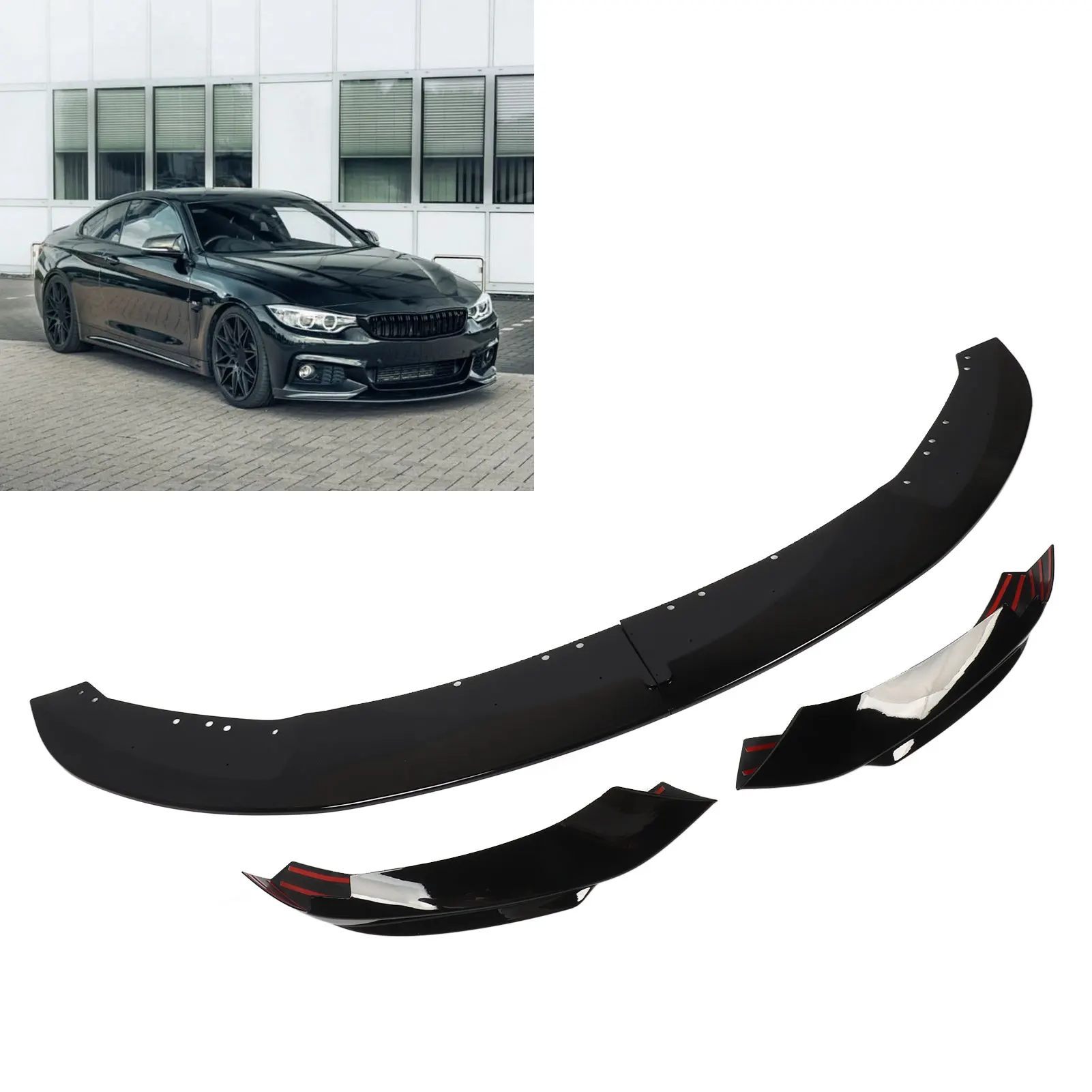 

Front Bumper Diffuser - Glossy Black Lip Spoiler Splitter for 4 Series F32 F33 F36 M‑Sport 2014 to 2020, Exterior Accessory