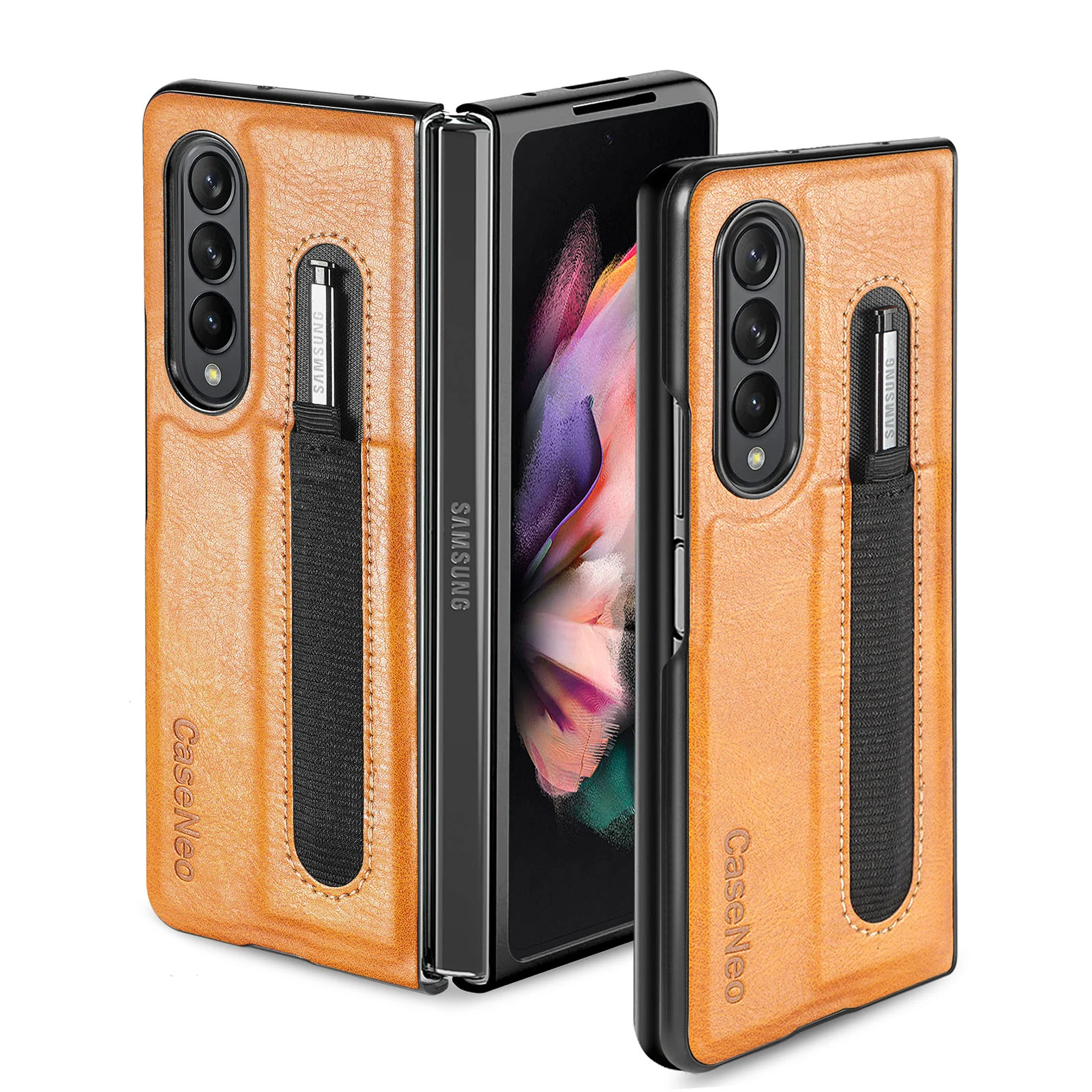 

Роскошный кожаный чехол для телефона, чехол для Samsung Galaxy Z Fold 3 5G Fold3 с держателем для ручки, противоударный чехол