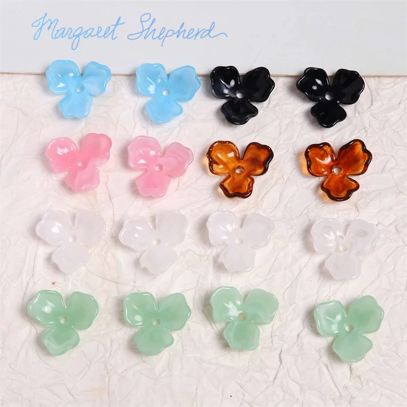 

Wholesale 100pcs/lot color print 22*23mm cartoon flowers petals shape resin beads diy jewelry garment hair accessory