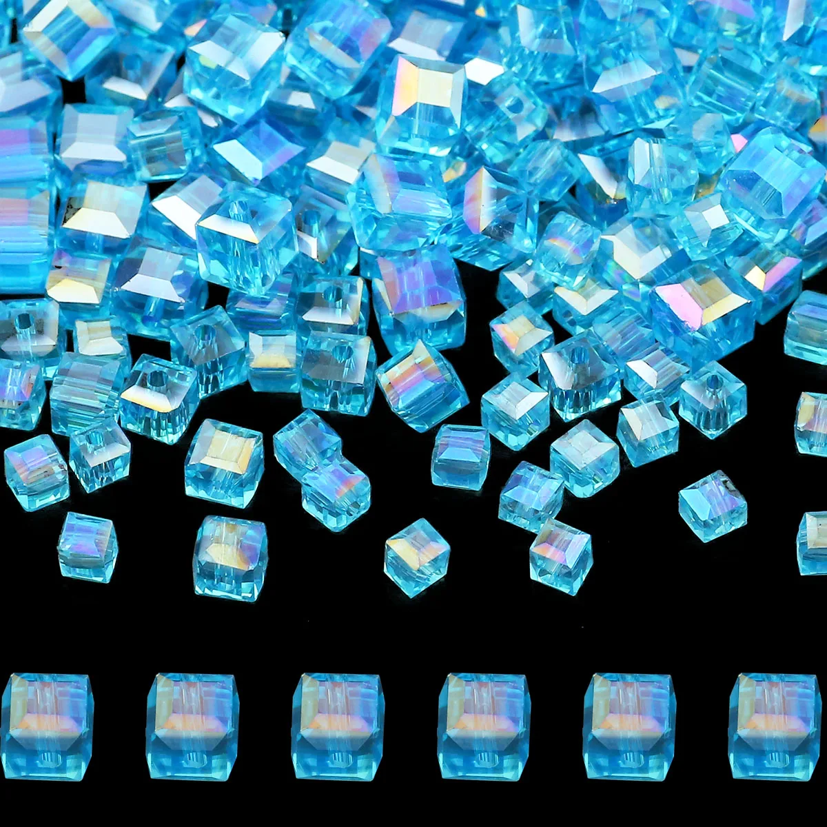 Lake Blue Square AB Color Austrian Crystal Glass Spacer Loose Beads 2/3/4/6/7mm For Jewelry Bracelets Earrings DIY Accessories