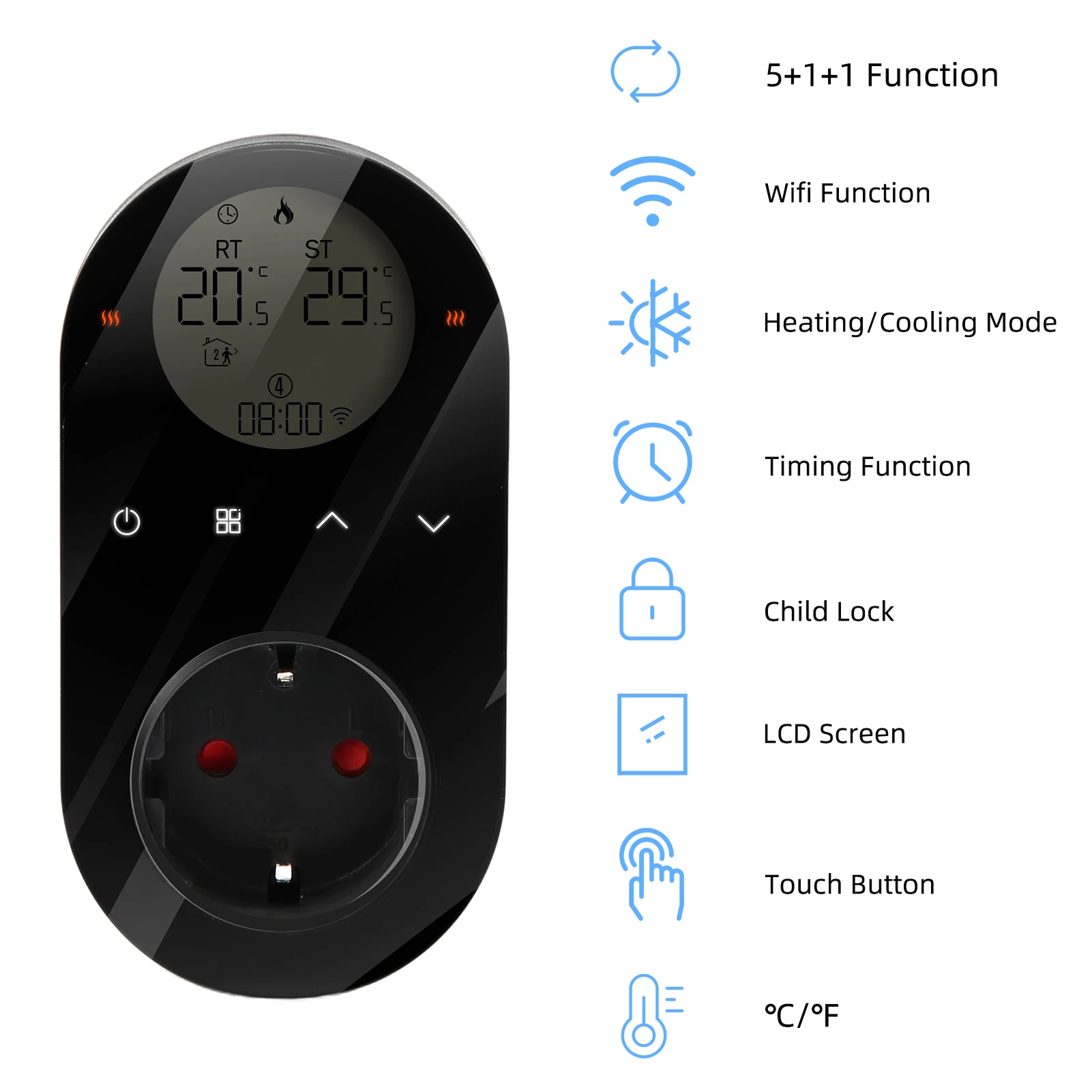 Tuya WiFi presa termostato digitale spina 16A App presa di controllo vocale regolatore di temperatura modalità di raffreddamento riscaldamento per