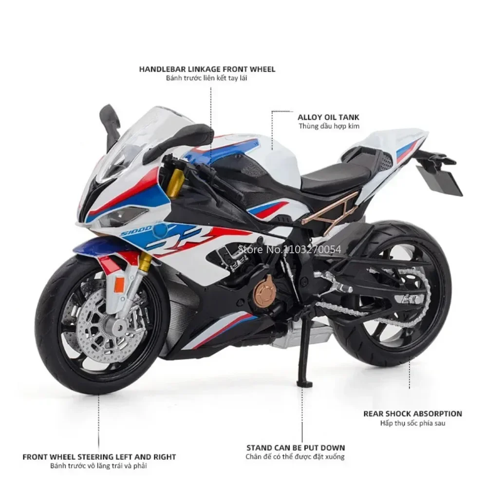 Modelos de coches de motocicleta BMW S1000RR, juguetes de simulación de aleación fundida a presión, serie de modelos de motocicletas pesadas, colección de regalos para niños, 1/12