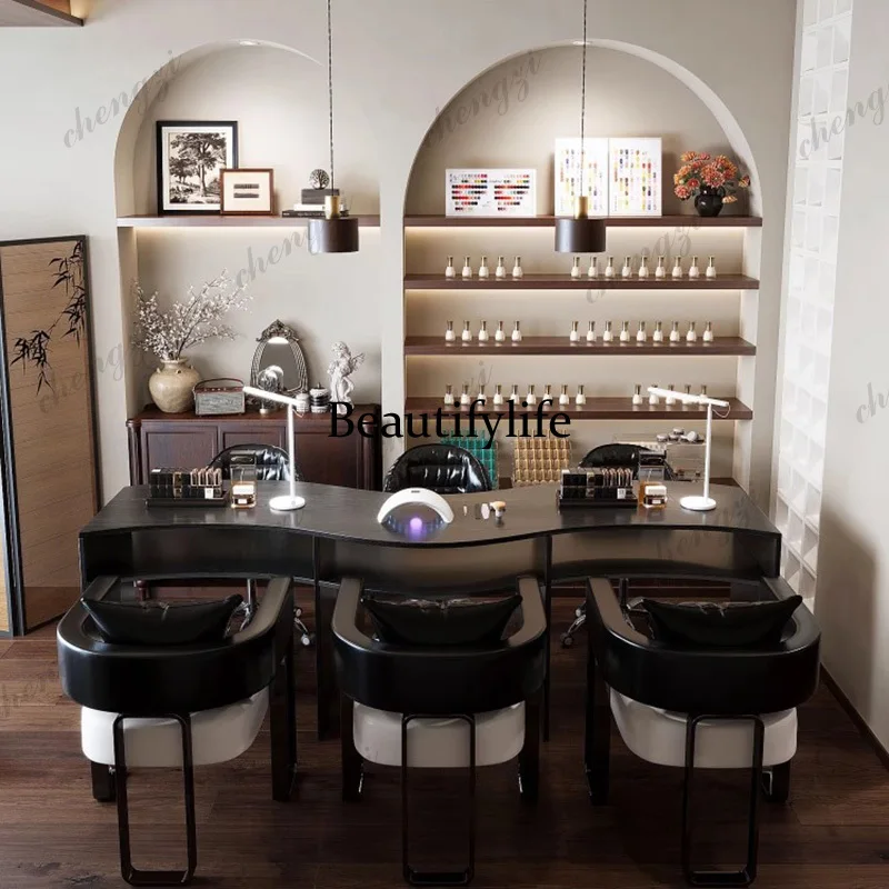 K182 Modern Luxury Nail Table Unique Design Nordic Aesthetic Manicure Table With Chairs Set Professional Mesa Manicura Furniture