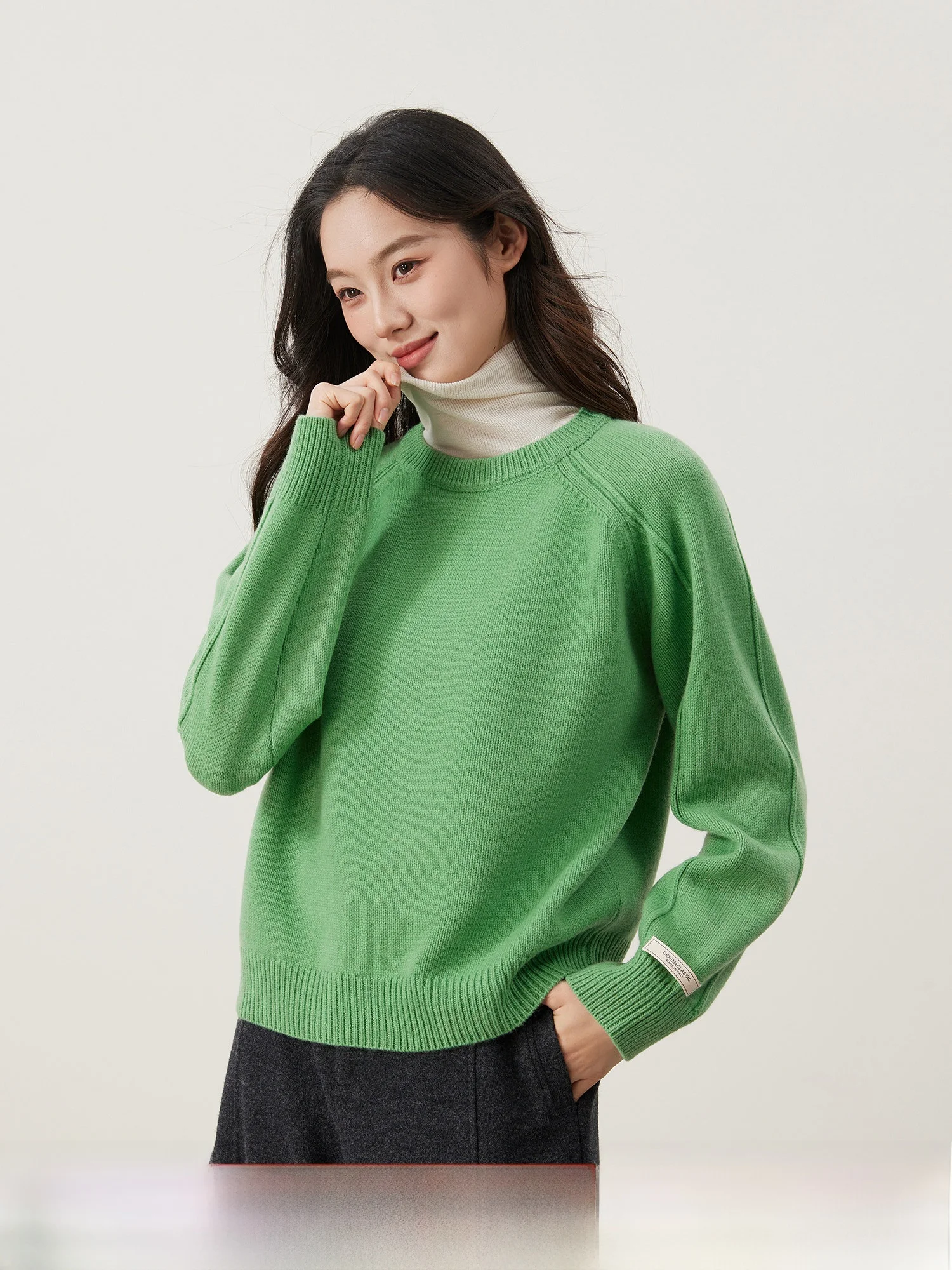 

Rainbow Weave 00% Wool Women's Knitwear round Ne Double Layer Ribbed Stitch Knitted Sweater Ele Sle Loose Fit Soft Wool