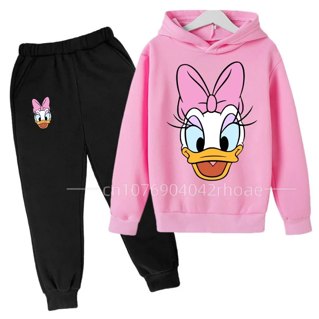 2024 New Daisy Duck  Kids Clothes Top+Pants 2 Piece Set Clothing Disney Girls Boy Gift Tracksuit Children Baby Sets Clothes