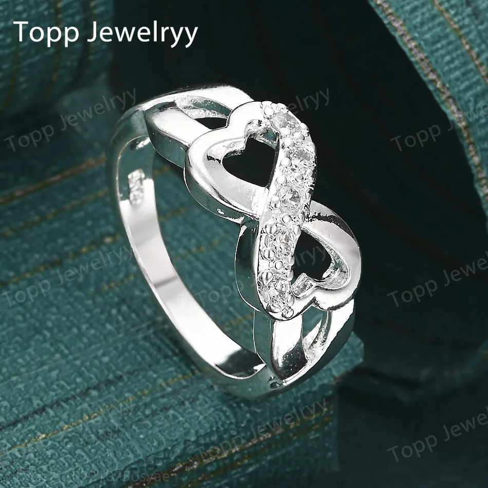 

Кольцо из стерлингового серебра 925 пробы с двойным сердцем и цирконами, модное женское украшение для свадьбы, дня рождения, Рождества, подарок