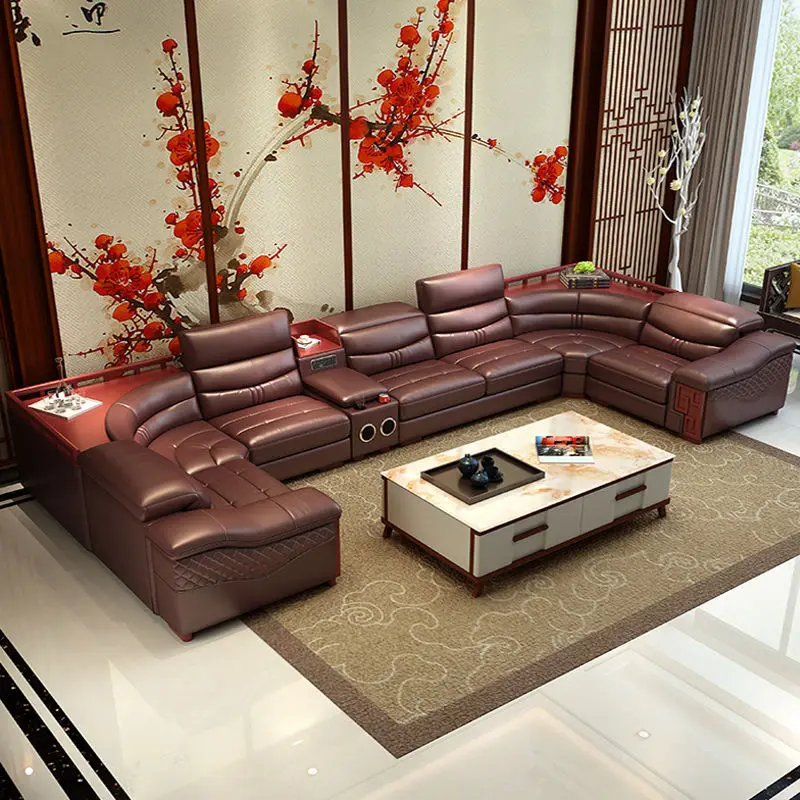 

Modern Simple U-Shaped Leather Sofa Multifunctional Bluetooth Audio for Home Living Room for Small Large Apartments Set