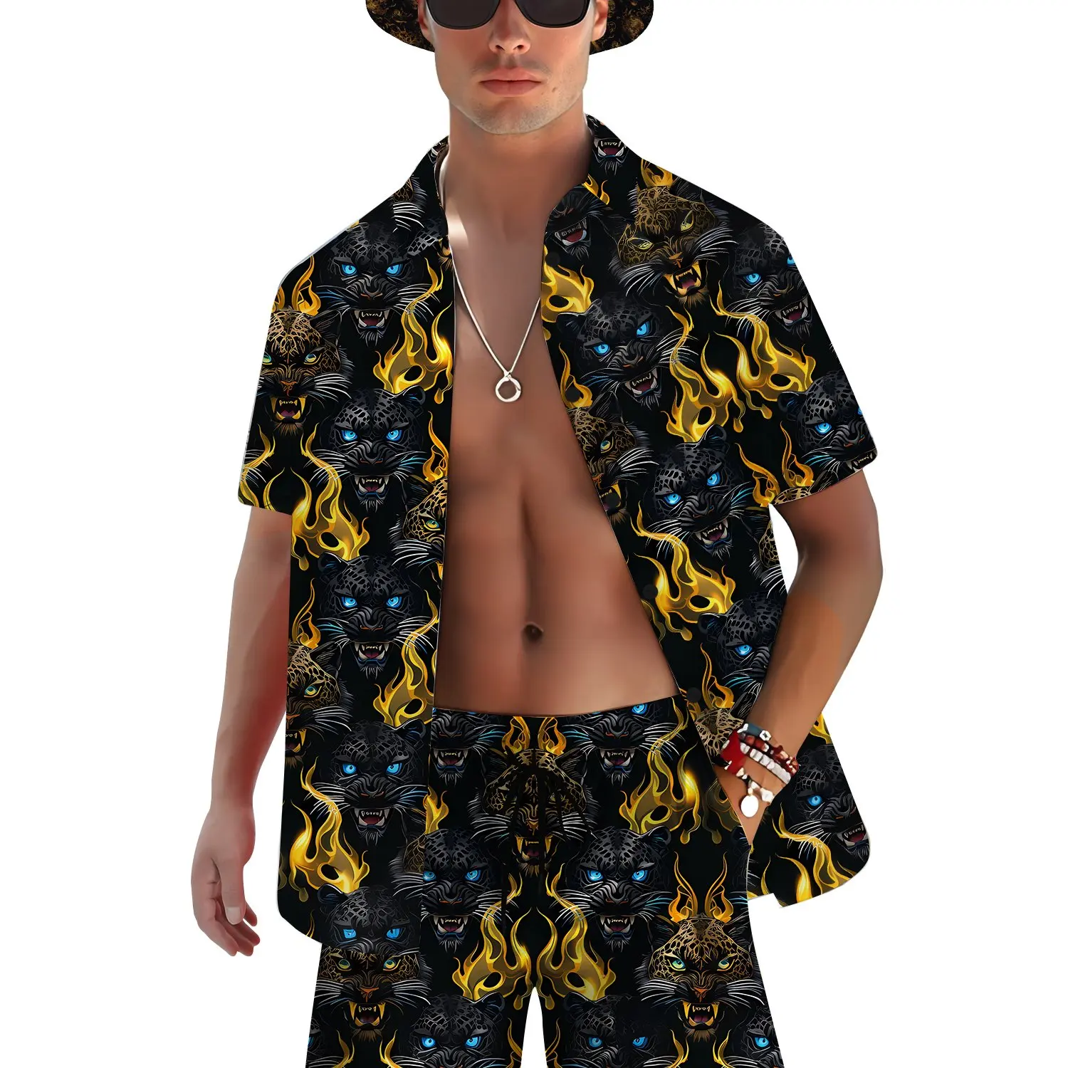 

Summer Men's 3D Printed Dragon Animal Print Shirt And Shorts Set Men's Fashionable Retro Casual Street Wear Lapel Hawaiian Shirt
