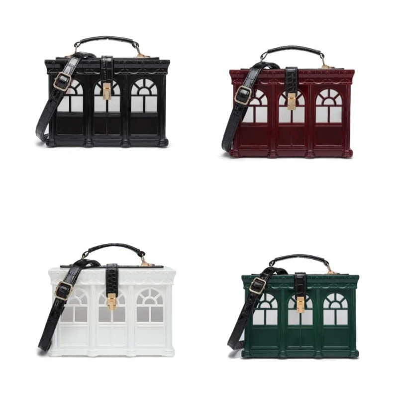 Women Acrylic House Shaped Crossbody Bag Punk Evening Handbag Shoulder Bag